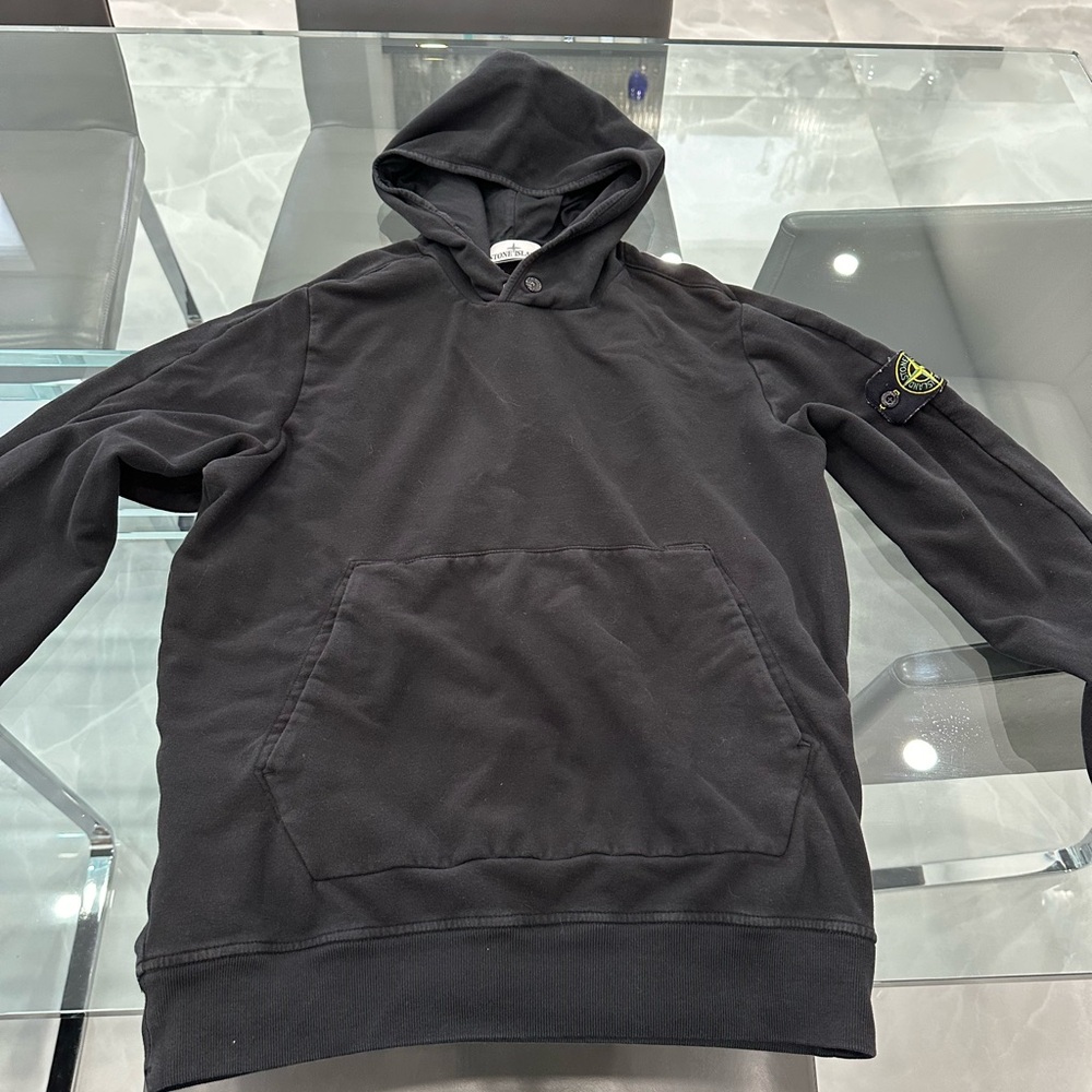 Authentic stone island pull over hoodie black size M